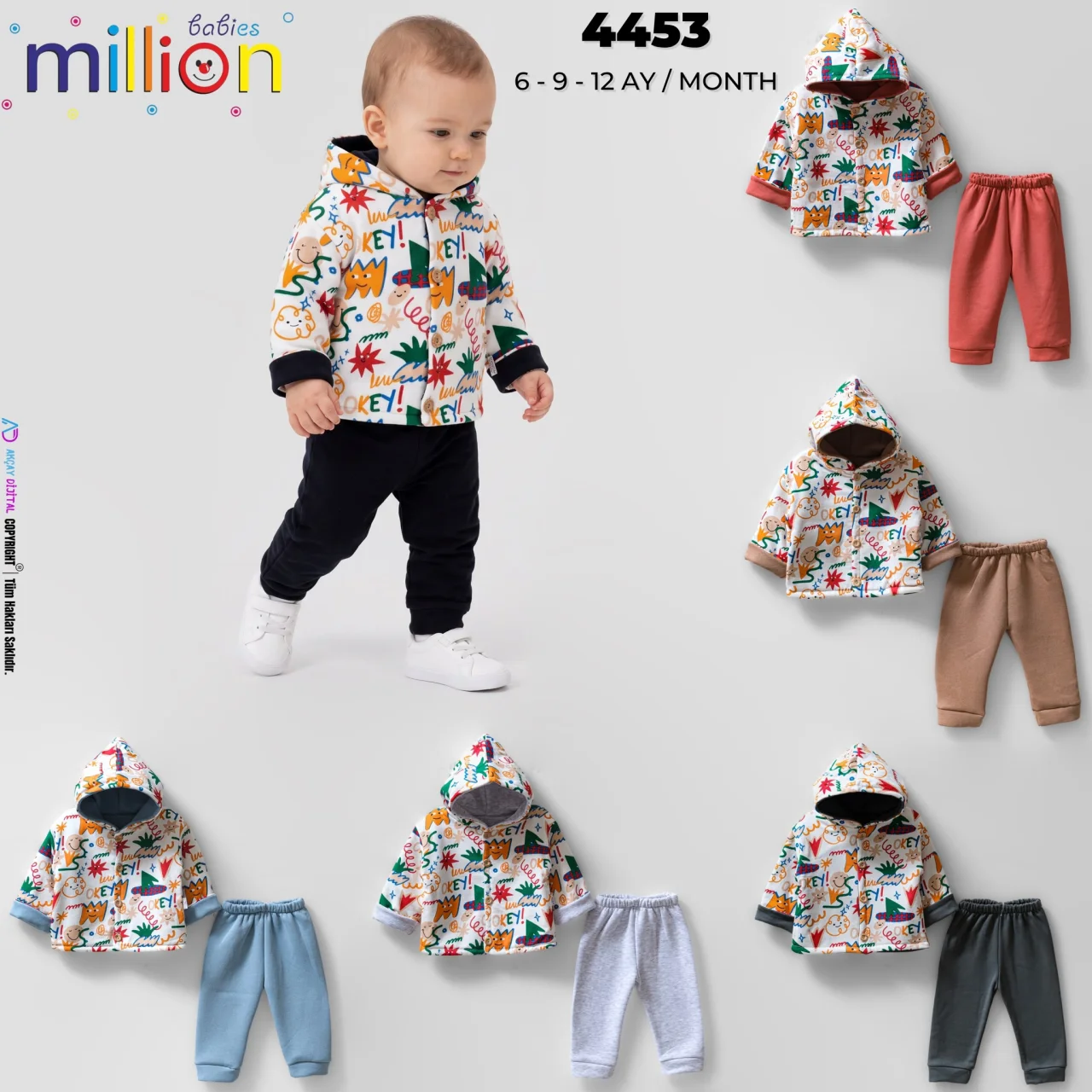 Million renkli desenli kapüşonlu takım